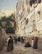 Gustav Bauernfeind Praying at the Western Wall, Jerusalem. oil